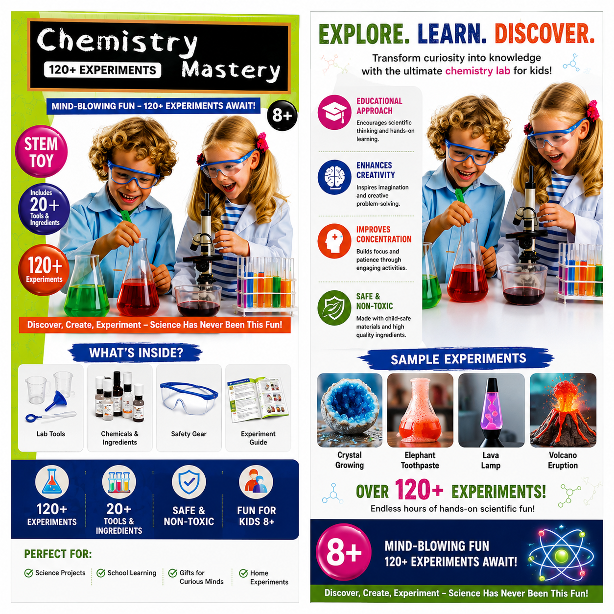 KLOOVY Chemistry Mastery Science Kit for Kids | 120+ STEM Science Experiments for Boys & Girls Age 8-14 Years