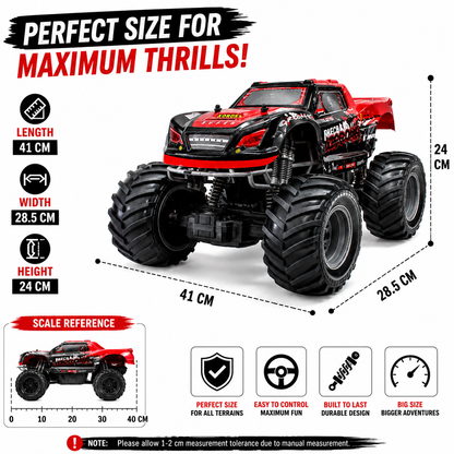 KLOOVY 1:8 Scale High-Speed Remote Control Monster Truck for Kids | 2.4GHz RC Off-Road Car | Rechargeable Battery & USB Charger | Big Wheels | Remote Control Toy for Boys & Girls 6+ Years