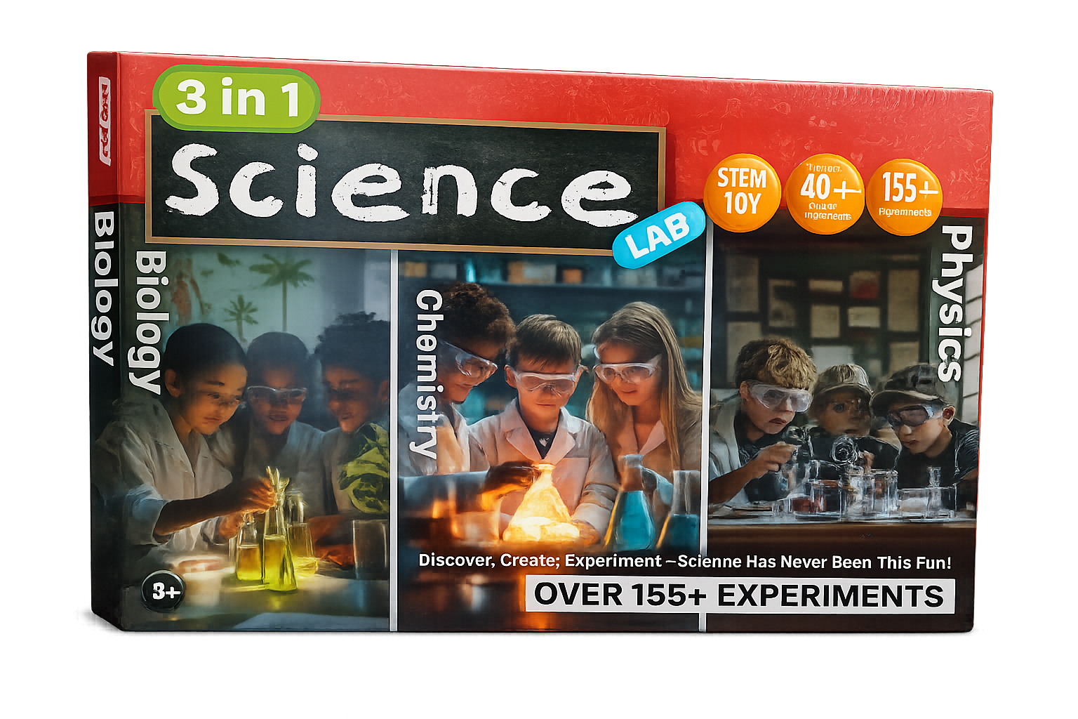 KLOOVY 3-in-1 Science Lab Kit for Kids | Biology, Chemistry & Physics Experiment Set