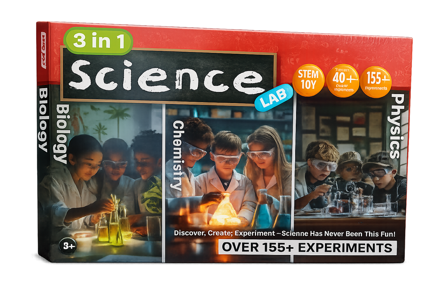 KLOOVY 3-in-1 Science Lab Kit for Kids | Biology, Chemistry & Physics Experiment Set