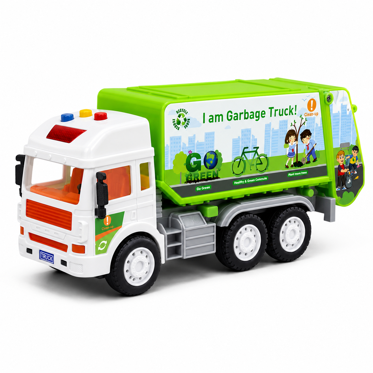 KLOOVY City Service Garbage Truck Toy, Friction Light & Sound, Opening Bin, Age 3+
