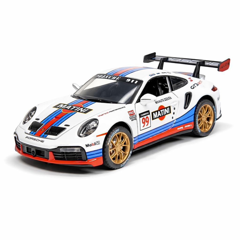 KLOOVY Porsche 911 GT3 RSR Turbo S Die-Cast Car 1:32 Scale Model | Light & Sound | Pull Back Function | Metal Body Toy Car for Kids & Collectors