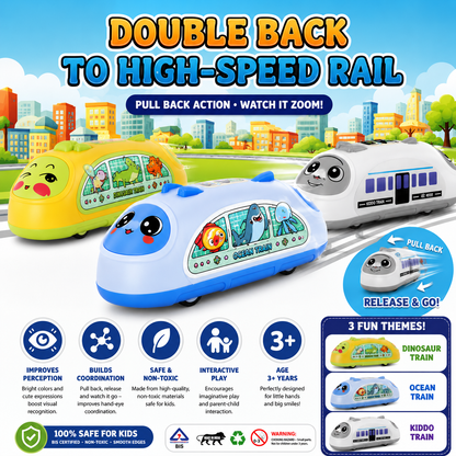 KLOOVY Double Back High Speed Rail Pull Back Train Toy for Kids | Gift for Boys & Girls 3+ Years