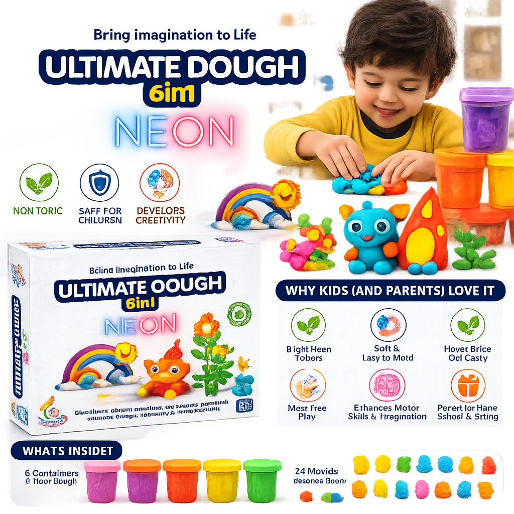 KLOOVY 6 in 1 Ultimate Dough Having 6 Tubs of Different Color Dough (60g Each) & 24 Moulds, Smooth, Non Sticky Clay & Dough Kit Activity Toys for Kids
