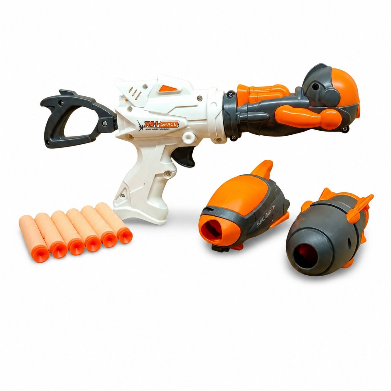 KLOOVY EVA Sponge Bullet Adventurer Space Blaster Toy Gun for Kids | DIY Space Shooter with 3 Interchangeable Rocket Attachments | Soft Foam Dart Shooting Toy | 6 Foam Bullets | Age 6+ Years