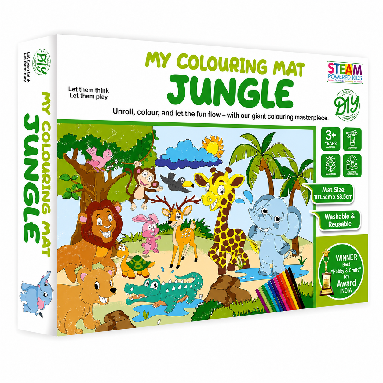 KLOOVY My Coloring Mat Jungle Printed Mat of Size 40 x 27 Inches, Washable & Reusable Colouring Kit for Kids 3+ Years