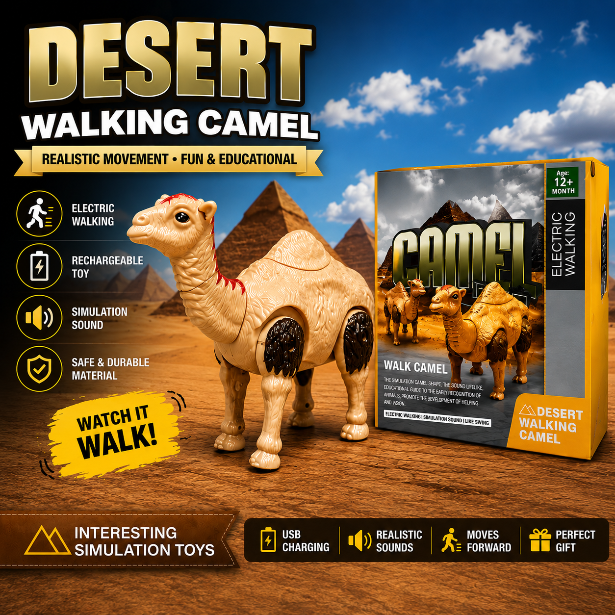 KLOOVY Interesting Simulation Toys Desert Walking Camel, Electric Walking, Rechargeable, Simulation Sound, Age 12+ Months