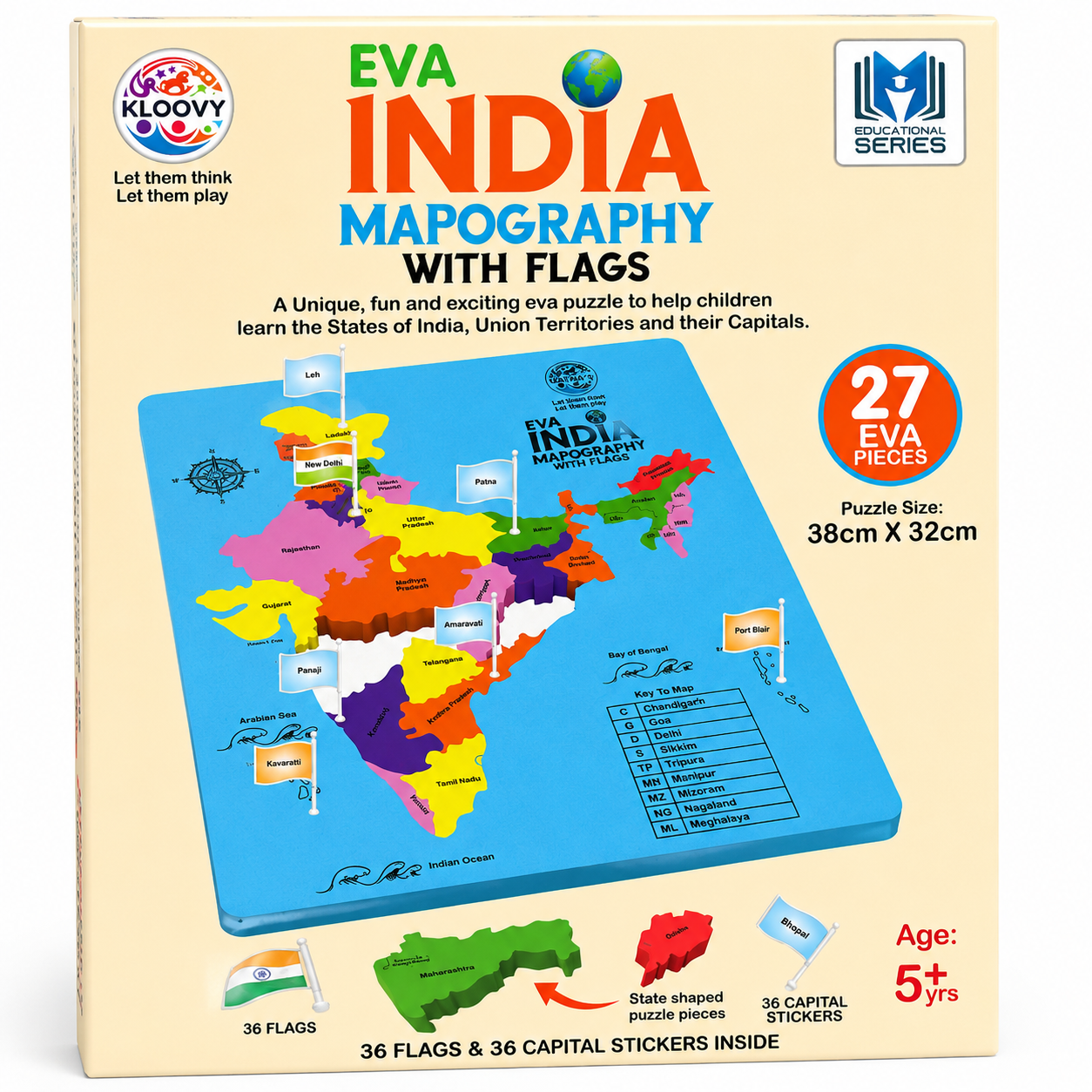 KLOOVY EVA India Map Puzzles with Flags | 27 State-Shaped EVA Puzzles Pieces
