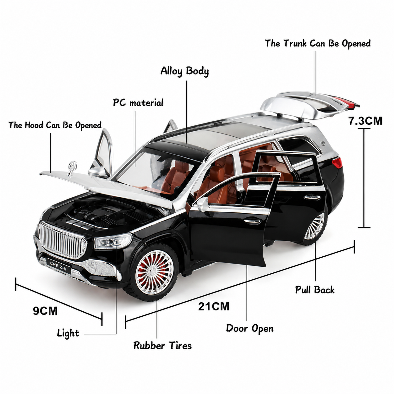 KLOOVY Mercedes Maybach GLS600 1:24 Toy Car Metal Pull Back Diecast Car with Openable Door and Sound Light, Gifts Toys for Kids
