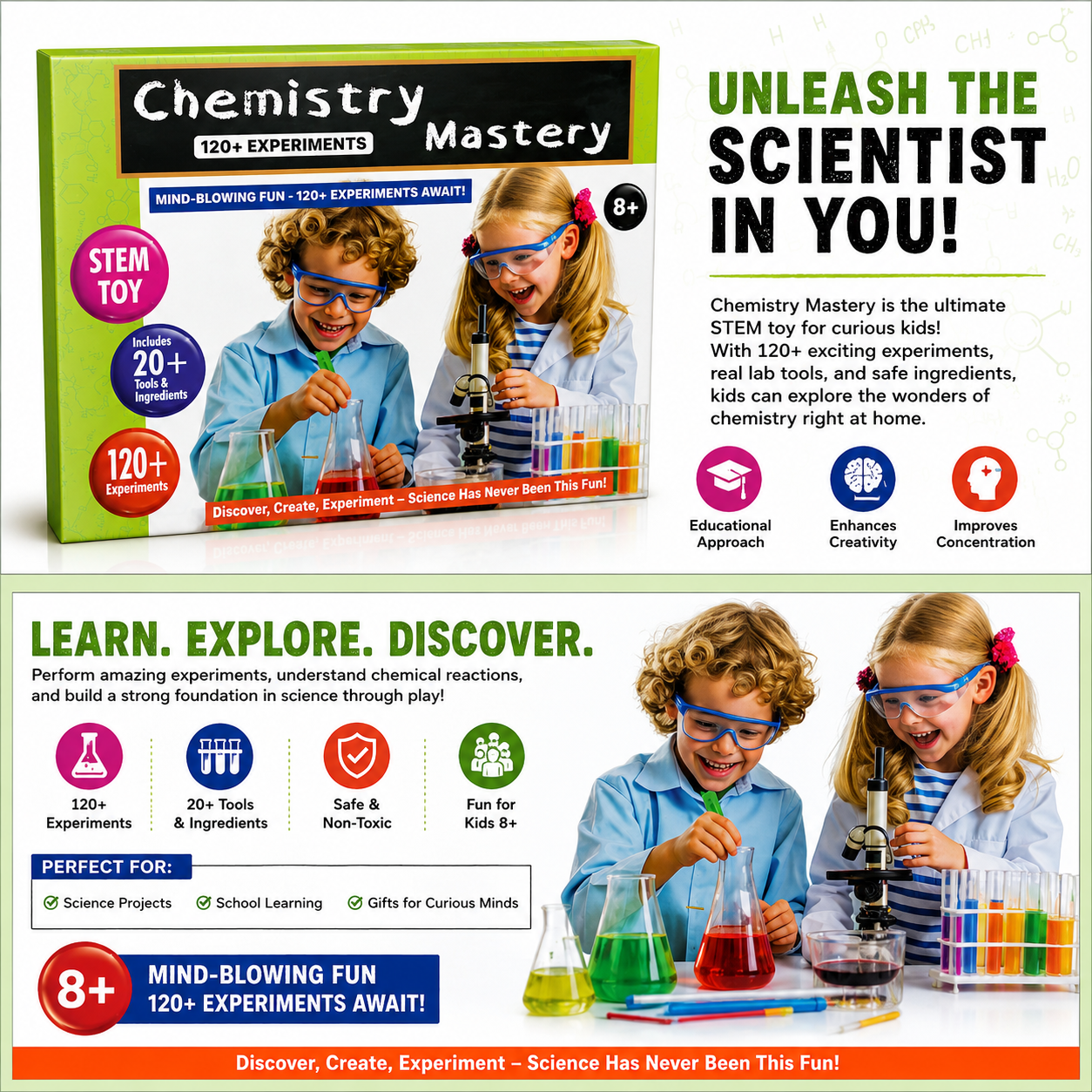 KLOOVY Chemistry Mastery Science Kit for Kids | 120+ STEM Science Experiments for Boys & Girls Age 8-14 Years