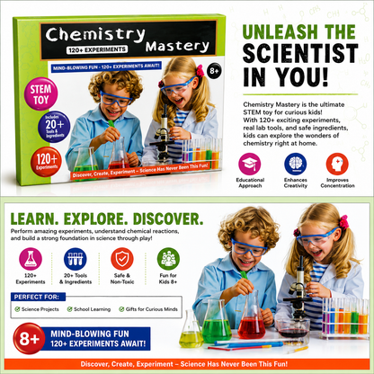 KLOOVY Chemistry Mastery Science Kit for Kids | 120+ STEM Science Experiments for Boys & Girls Age 8-14 Years