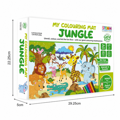 KLOOVY My Coloring Mat Jungle Printed Mat of Size 40 x 27 Inches, Washable & Reusable Colouring Kit for Kids 3+ Years