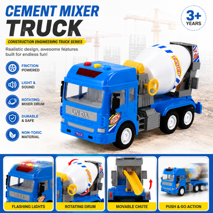 KLOOVY Pull Back Vehicles Toy Cement Mixture for 3+ Years, Light & Sound Toy for Kids