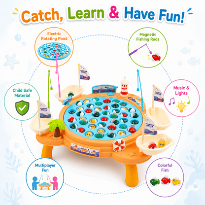 KLOOVY Electric Rotating Magnetic Fishing Game with Music & Lights for Kids 3+