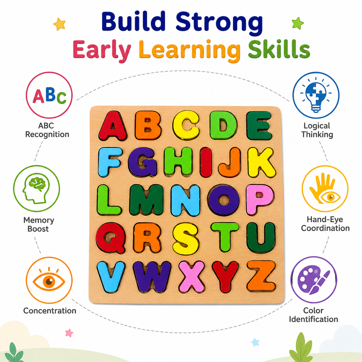 KLOOVY Wooden Alphabet Puzzle Board for Kids | ABC A-Z Wooden Letter Puzzle | Montessori Educational Learning Toy | Age 3+ Years