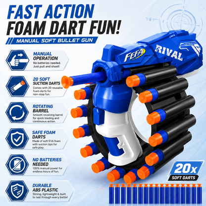 KLOOVY Soft Bullet Gun with Foam Darts | Manual Blaster Toy for Kids Darts & Plastic Bullets ( Blue )