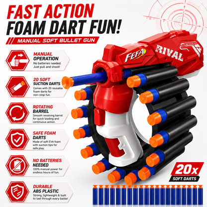 KLOOVY Soft Bullet Gun with Foam Darts | Manual Blaster Toy for Kids Darts & Plastic Bullets ( Red )