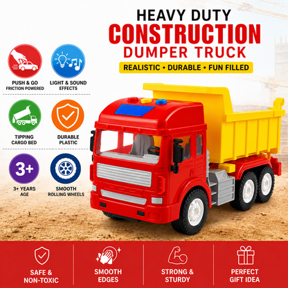 KLOOVY Construction Dumper Truck Toy | Friction Powered Push & Go | 3+ Year