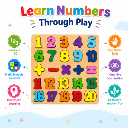 KLOOVY Wooden Number Math Learning Puzzles Board Toy for Kids Age 2-5 Years