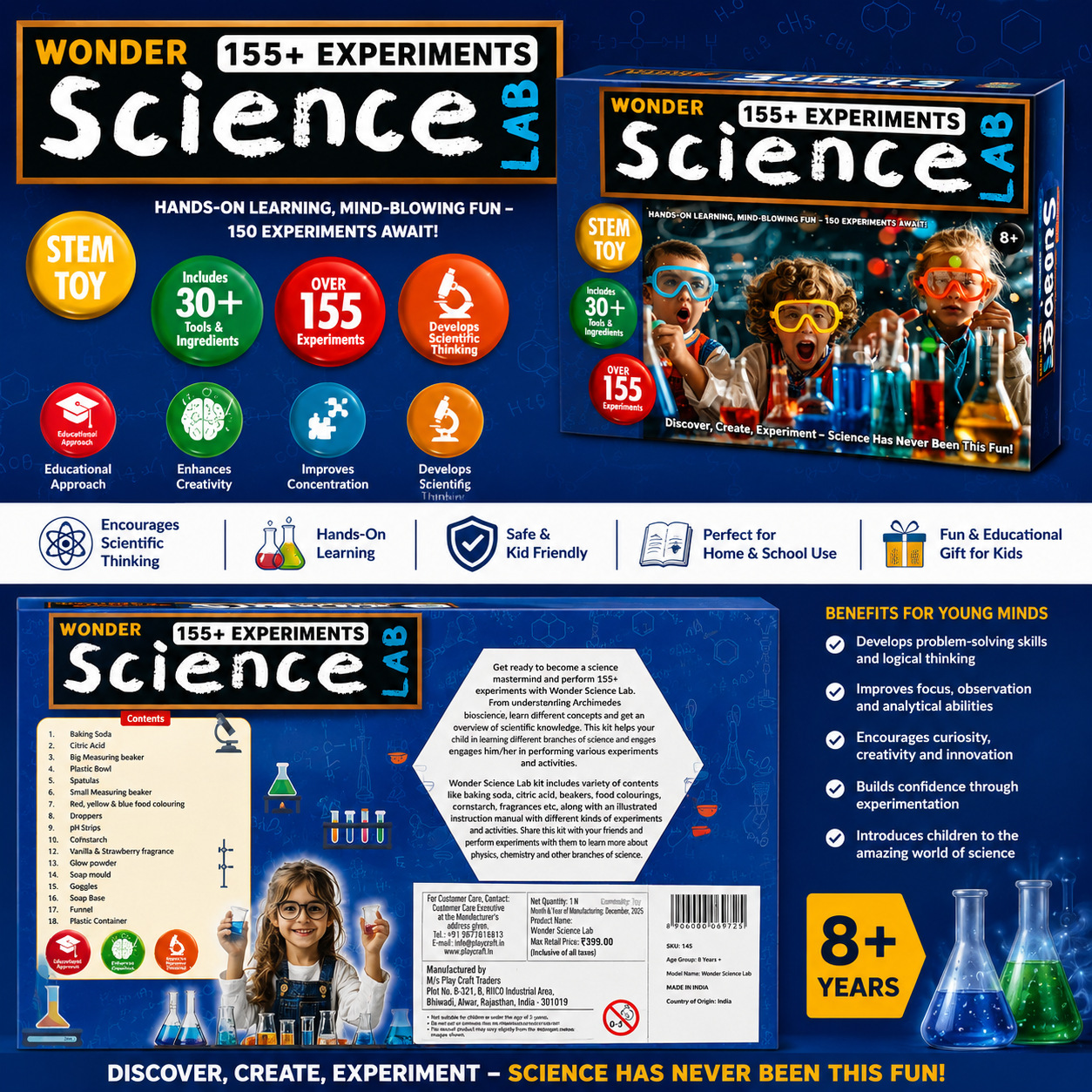 KLOOVY Wonder Science Lab Experiment Kit | 155+ Science Experiments | Age 8+ Years