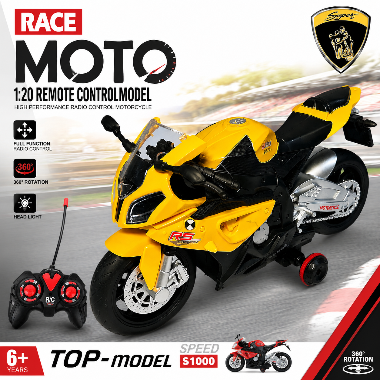 KLOOVY Remote Control Stunt Motorcycle Toy for Kids | 1:20 Scale Rechargeable RC Bike with 360° Rotation, LED Lights & Sound Effects | USB Charging | Racing Bike Toy for Boys & Girls 6+ Years