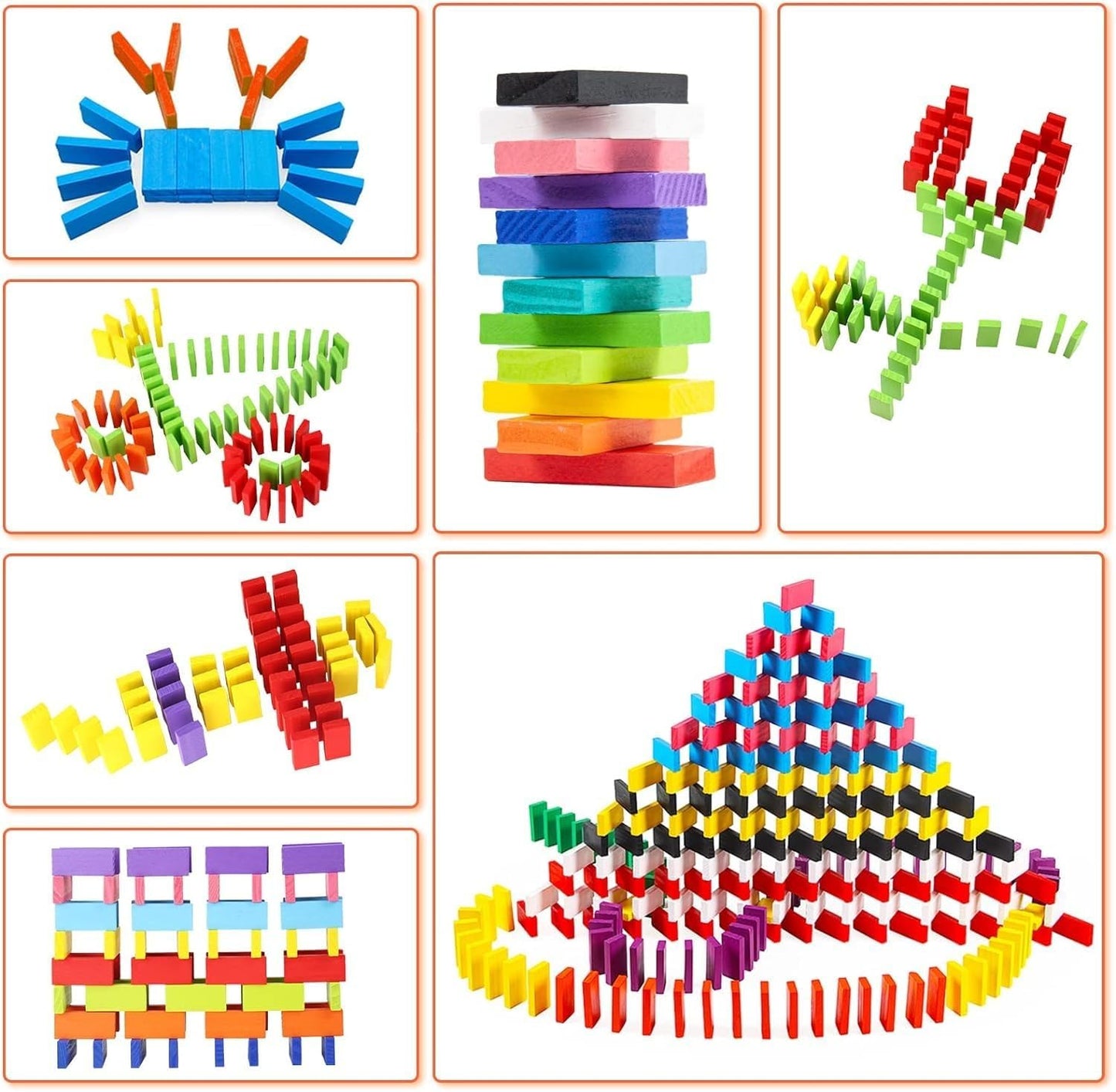 KLOOVY 12 Color Wooden Domino Building Blocks Educational Toys For Kids 4+