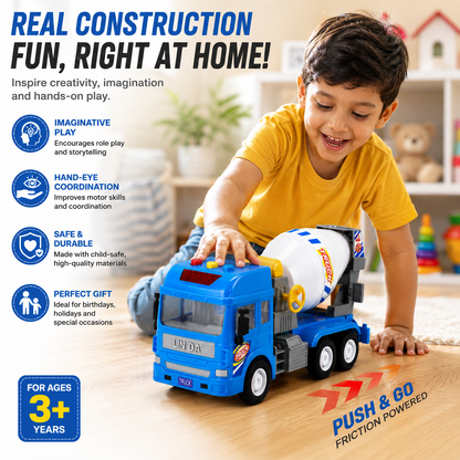 KLOOVY Pull Back Vehicles Toy Cement Mixture for 3+ Years, Light & Sound Toy for Kids