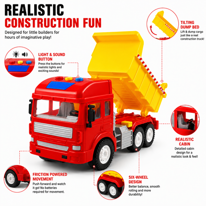 KLOOVY Construction Dumper Truck Toy | Friction Powered Push & Go | 3+ Year