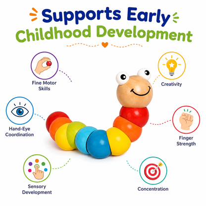 KLOOVY Wooden Caterpillar Toy for Kids | Flexible Colorful Worm Toy