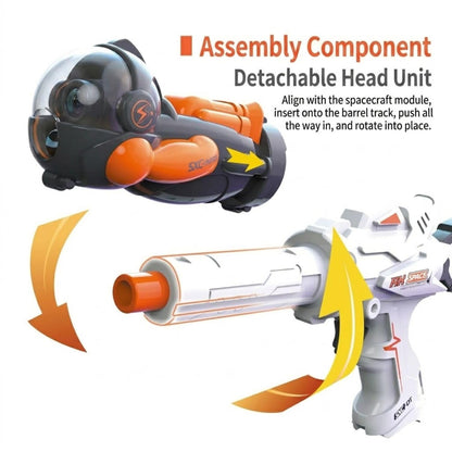 KLOOVY EVA Sponge Bullet Adventurer Space Blaster Toy Gun for Kids | DIY Space Shooter with 3 Interchangeable Rocket Attachments | Soft Foam Dart Shooting Toy | 6 Foam Bullets | Age 6+ Years
