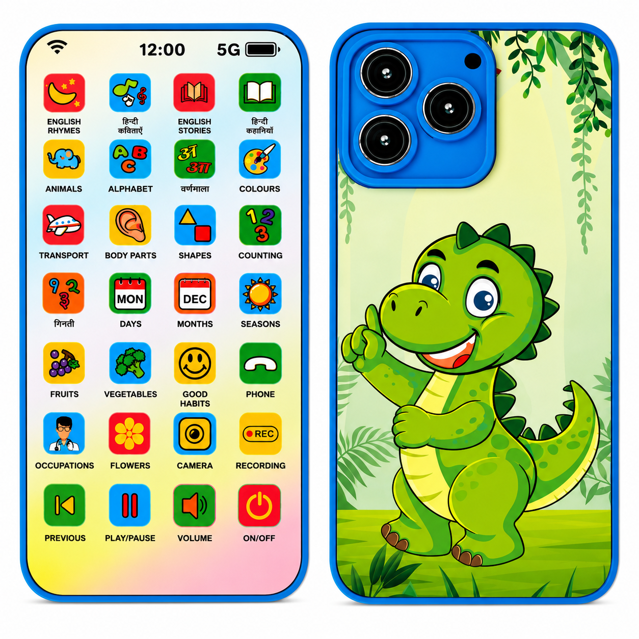 KLOOVY Kids Educational Toys Edu Mobile Phone with Dinosaur Desgin
