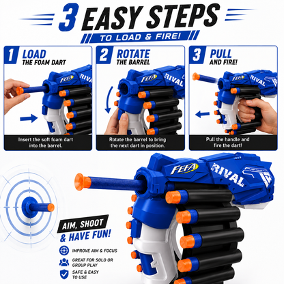 KLOOVY Soft Bullet Gun with Foam Darts | Manual Blaster Toy for Kids Darts & Plastic Bullets ( Blue )