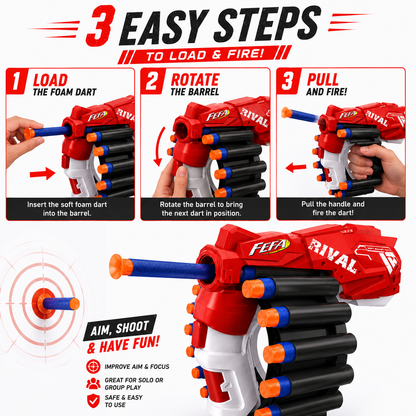 KLOOVY Soft Bullet Gun with Foam Darts | Manual Blaster Toy for Kids Darts & Plastic Bullets ( Red )