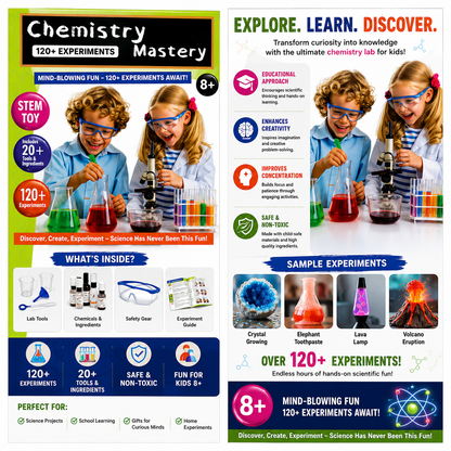 KLOOVY Chemistry Mastery Science Kit for Kids | 120+ STEM Science Experiments for Boys & Girls Age 8-14 Years