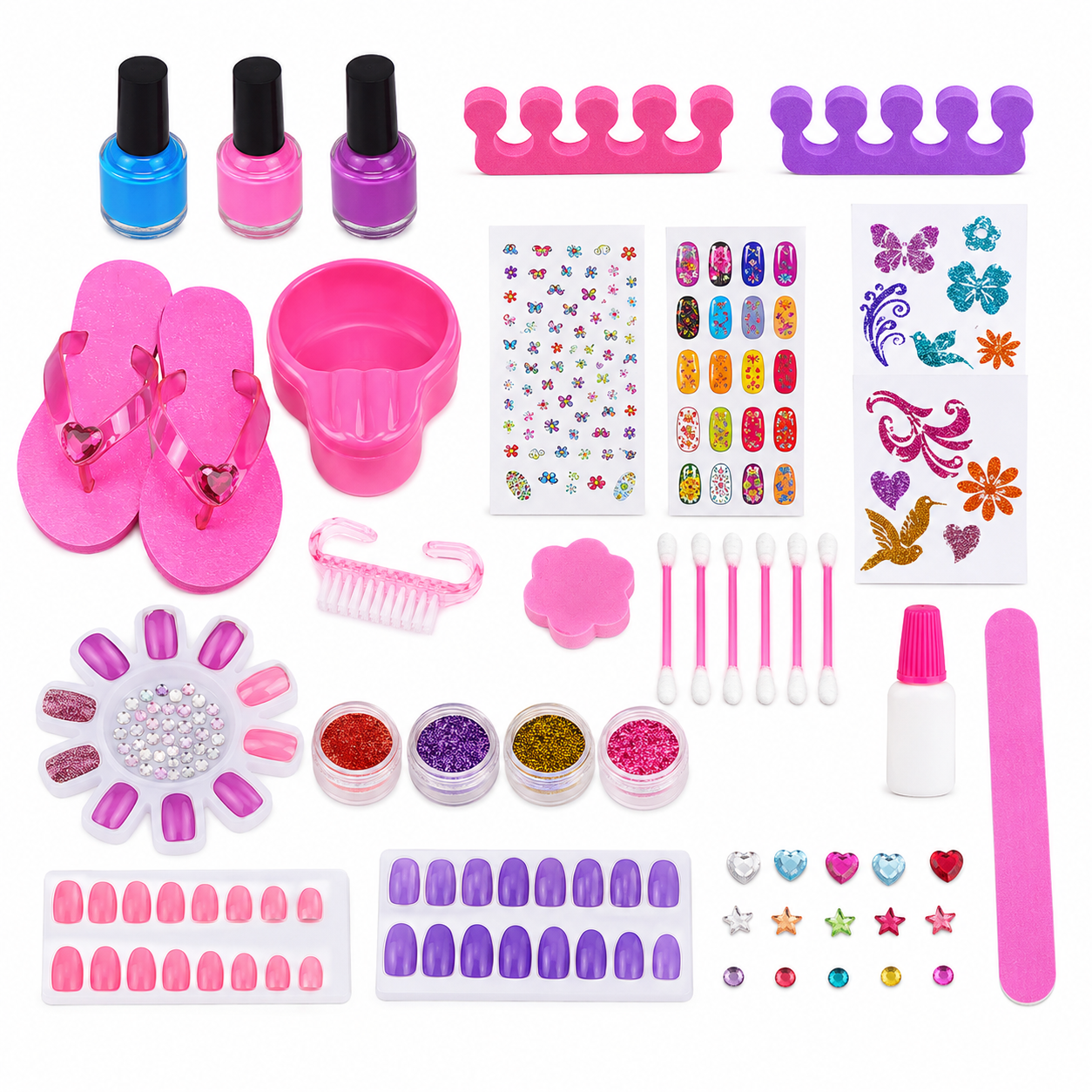 KLOOVY 3-in-1 Girls Beauty Party Pack | Nail Salon Kit, Manicure & Pedicure Set with Sparkling Tattoos | Pretend Play Makeup Toy Gift Set for Girls Age 8+ Years