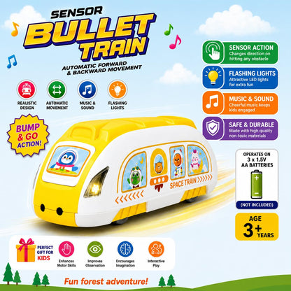 Sensor Bullet Train Toy for Kids | Automatic Forward & Reverse Movement | Musical Train with Lights | Battery Operated Toy Train for Boys & Girls Age 3+ Years