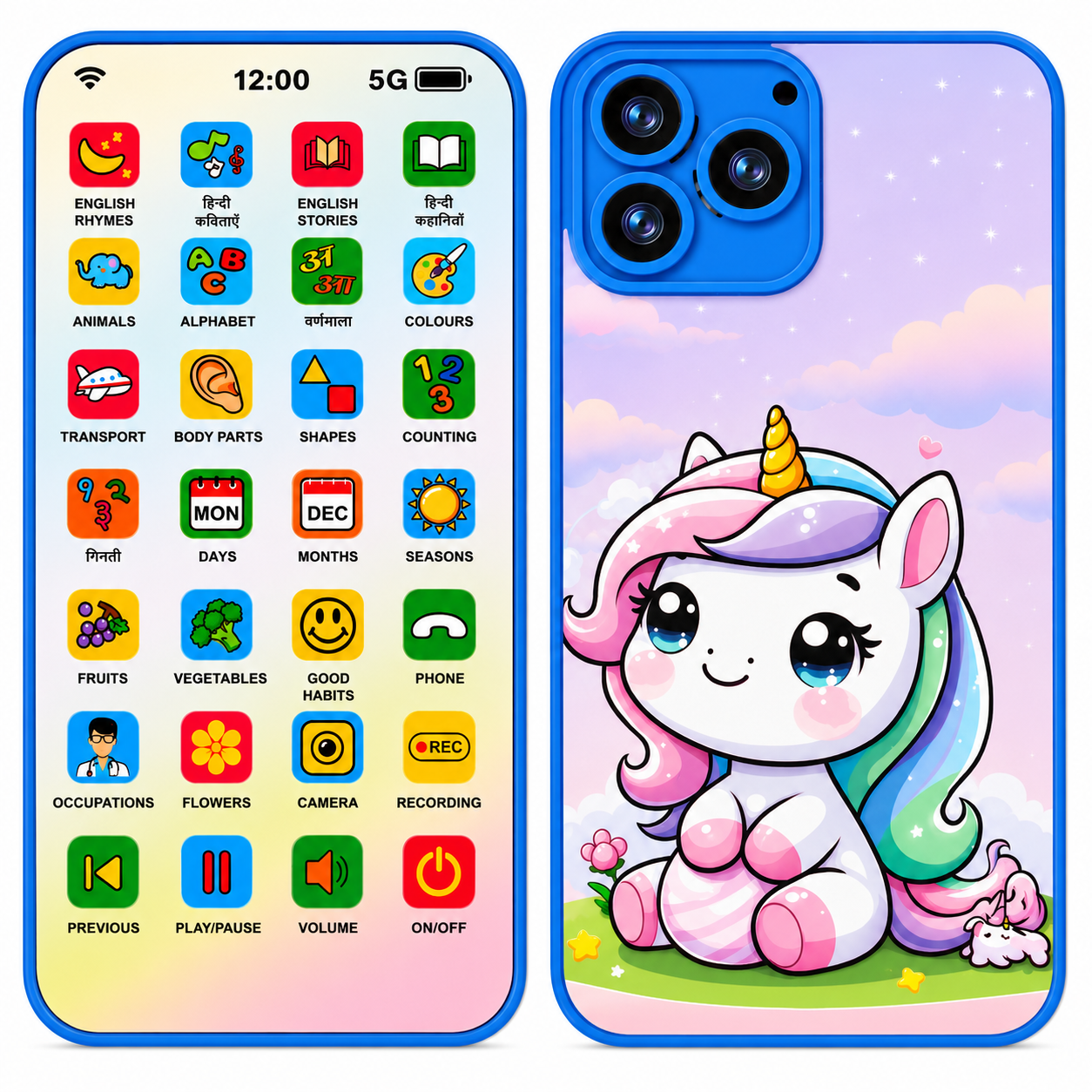 KLOOVY Kids Educational Toys Edu Mobile Phone with Unicorn Design