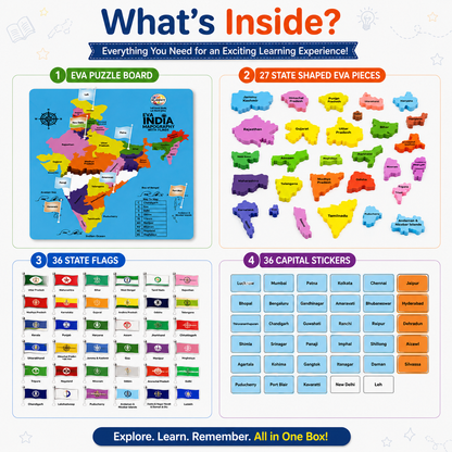KLOOVY EVA India Map Puzzles with Flags | 27 State-Shaped EVA Puzzles Pieces