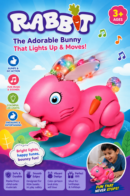 KLOOVY Carrot Rabbit Bud Jumping Walking Electronic Bunny with Lights & Sounds
