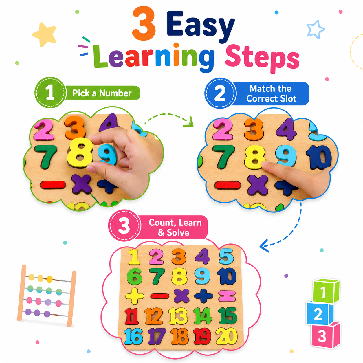 KLOOVY Wooden Number Math Learning Puzzles Board Toy for Kids Age 2-5 Years
