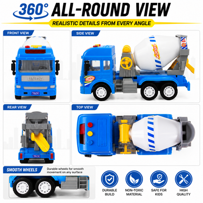 KLOOVY Pull Back Vehicles Toy Cement Mixture for 3+ Years, Light & Sound Toy for Kids