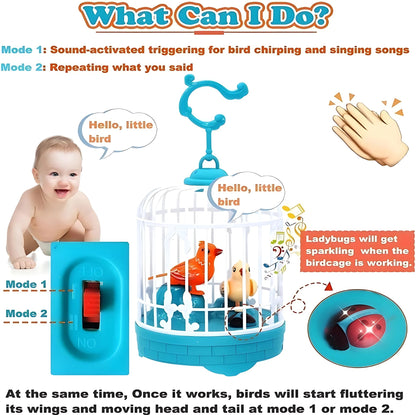 KLOOVY Realistic Bird Cage Toy – Chirps, Sings & Repeats What You Say
