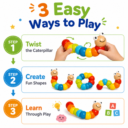 KLOOVY Wooden Caterpillar Toy for Kids | Flexible Colorful Worm Toy