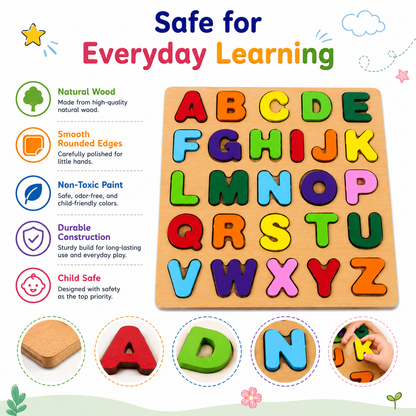 KLOOVY Wooden Alphabet Puzzles Board