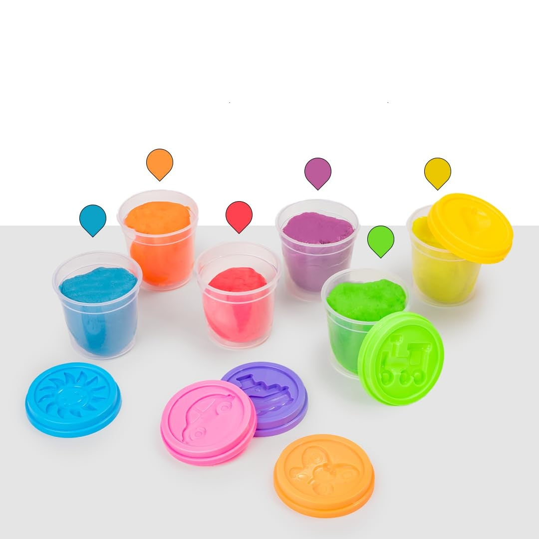 KLOOVY 6 in 1 Ultimate Dough Having 6 Tubs of Different Color Dough (60g Each) & 24 Moulds, Smooth, Non Sticky Clay & Dough Kit Activity Toys for Kids