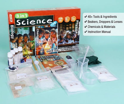KLOOVY 3-in-1 Science Lab Kit for Kids | Biology, Chemistry & Physics Experiment Set