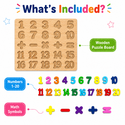 KLOOVY Wooden Number Math Learning Puzzles Board Toy for Kids Age 2-5 Years