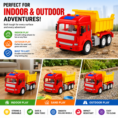 KLOOVY Construction Dumper Truck Toy | Friction Powered Push & Go | 3+ Year
