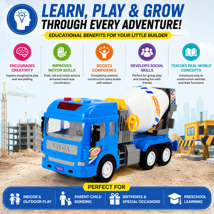 KLOOVY Pull Back Vehicles Toy Cement Mixture for 3+ Years, Light & Sound Toy for Kids