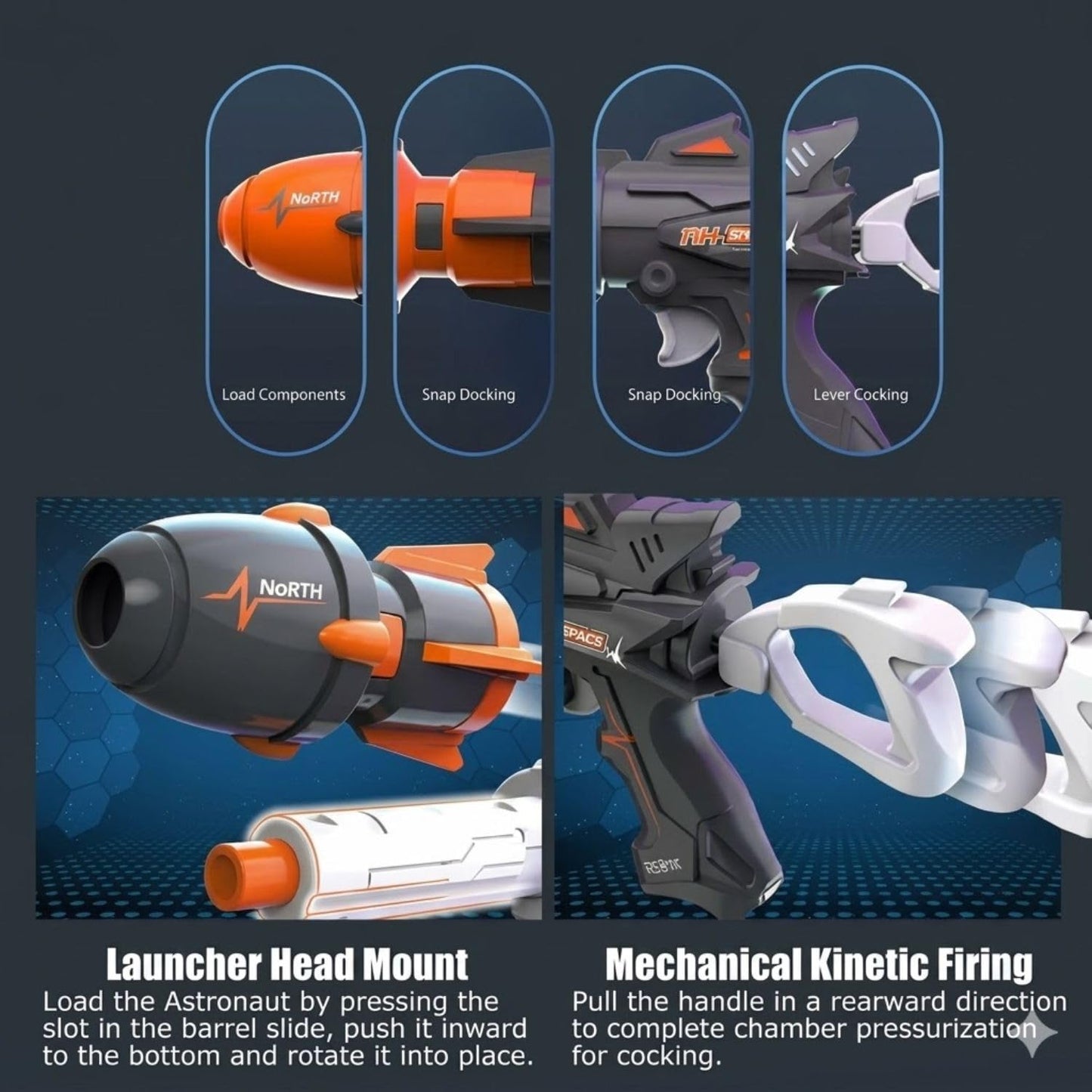 KLOOVY EVA Sponge Bullet Adventurer Space Blaster Toy Gun for Kids | DIY Space Shooter with 3 Interchangeable Rocket Attachments | Soft Foam Dart Shooting Toy | 6 Foam Bullets | Age 6+ Years